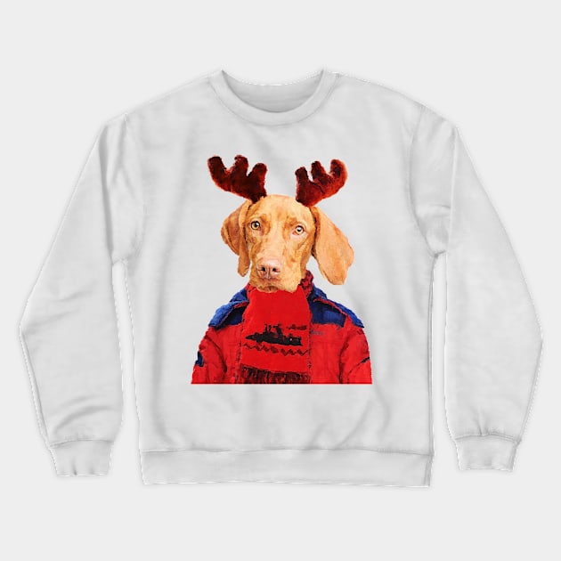 Funny Christmas Dog Portrait Crewneck Sweatshirt by DarkMaskedCats